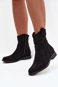 bottines femme SBarski ecosuedé noir bout arrondi micheville motif ajouré floral talon bloc bas fermeture eclair latérale enfilage confort stylé