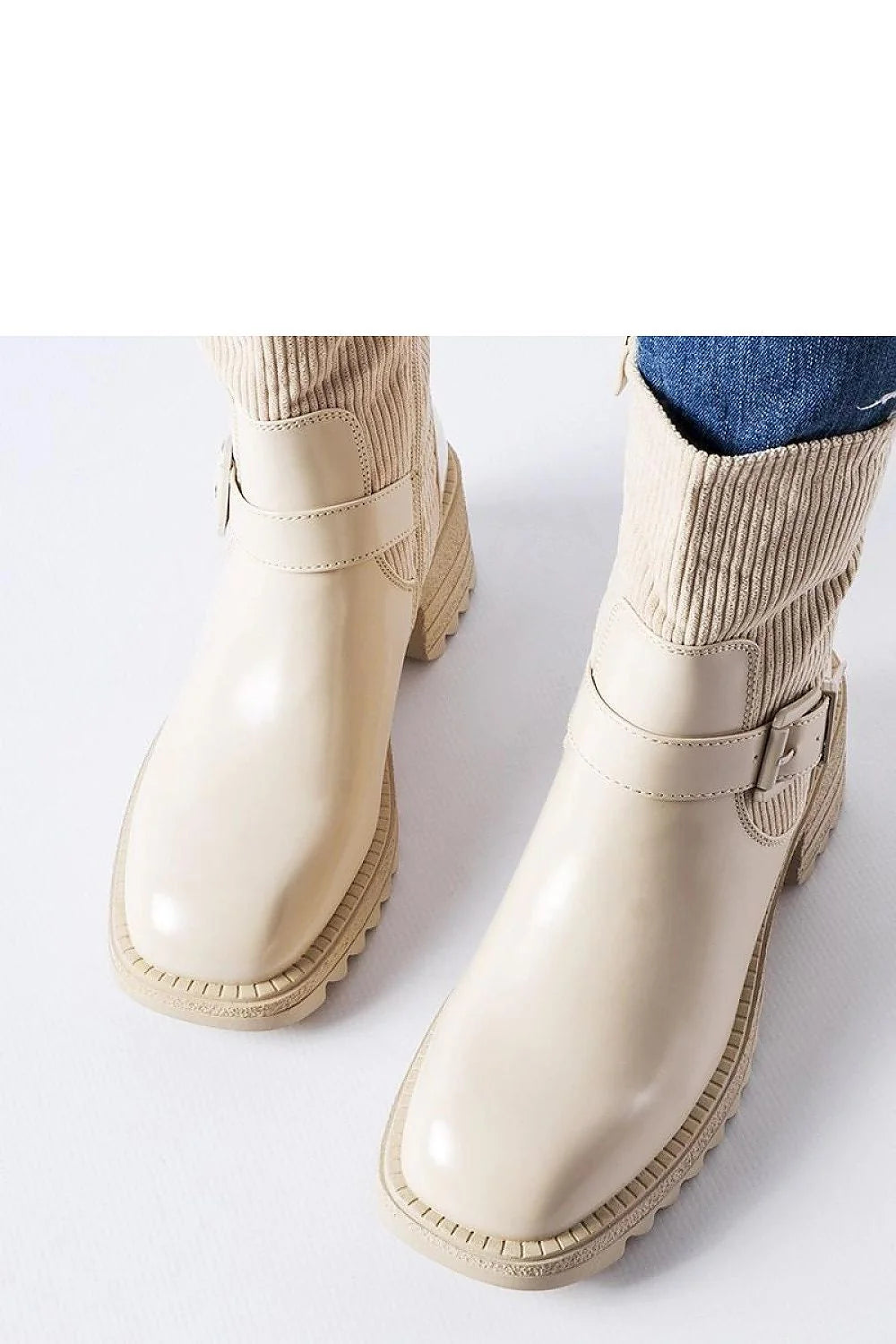 Bottes talons aiguille Solea cuir verni tissu côtelé beige moderne chic coupe haute cheville isolation semelle caoutchouc femmes saison froide