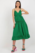 Robe d'été Och Bella à bretelles ajustables encolure enveloppe volants verts vifs coton élasthanne occasion été fêtes décontracté chic
