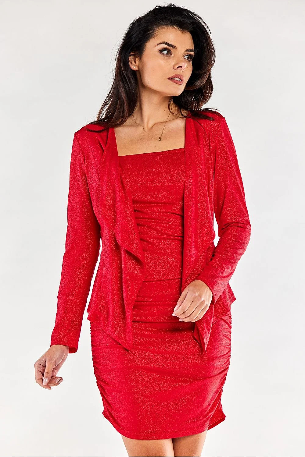 Blazer femme awama robe moulante cascade style moderne matelassé scintillant rouge vibrant occasion spéciale soirée mariage