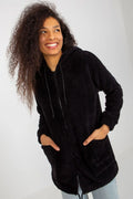 Sweatshirt pour femme en polaire sherpa noir à capuche et fermeture éclair, style casual, confort optimal, taille ajustable, Sweatshirt Rue Paris