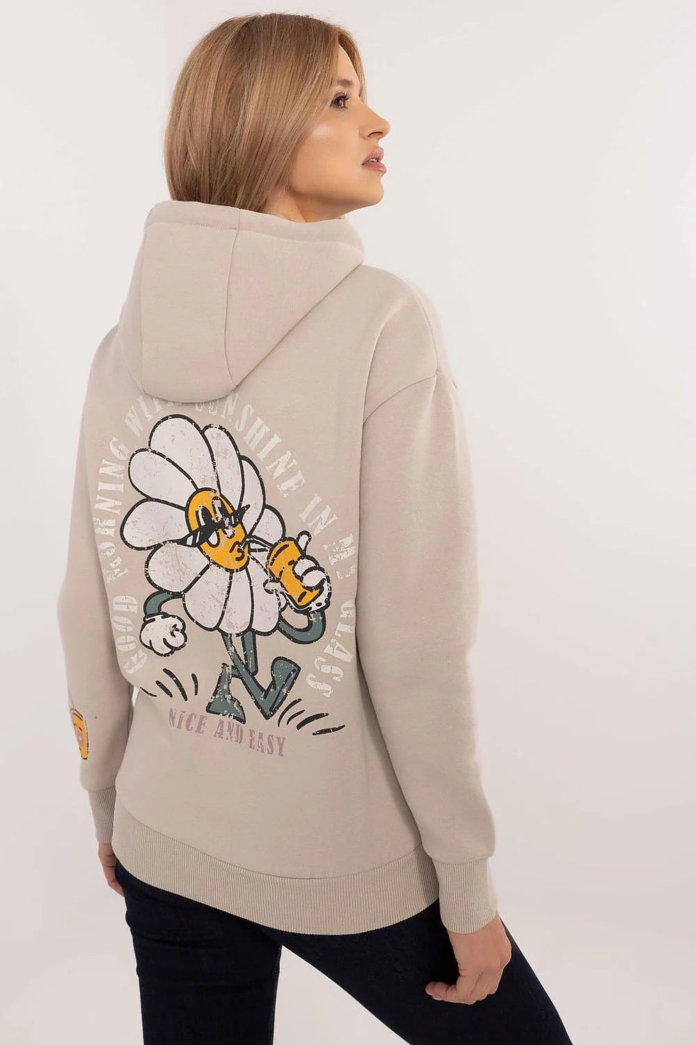 Sweatshirt à capuche pour femmes style moderne couleur beige clair floral design imprimé manches longues confortables