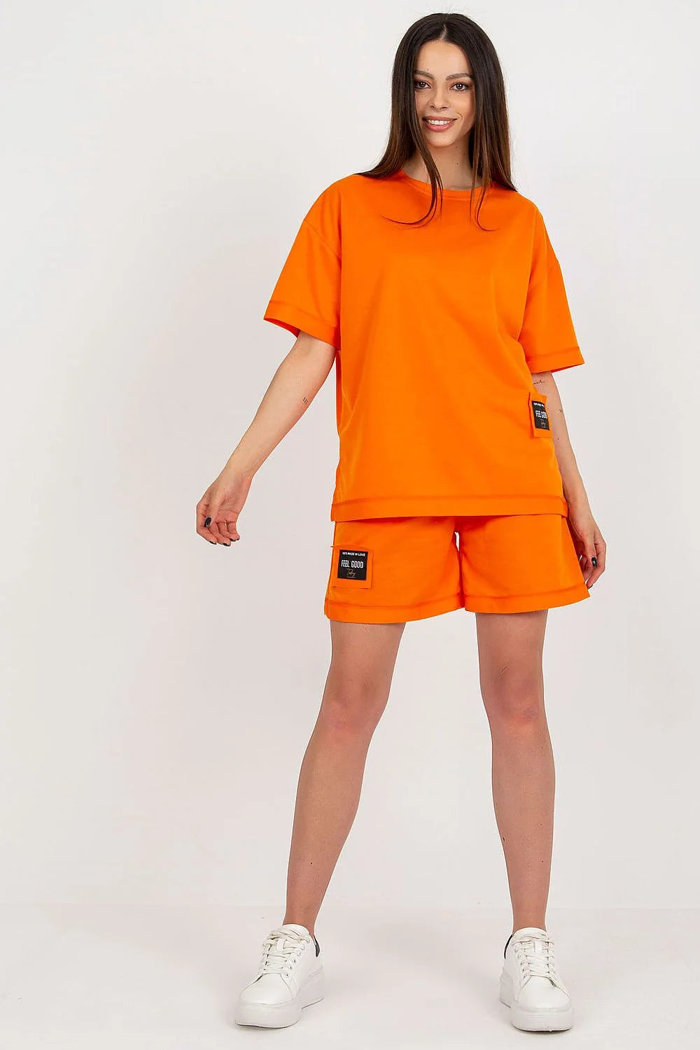 Ensemble sportif femme coton orange vif coupe ample manches courtes short élastique Feel Good Badu