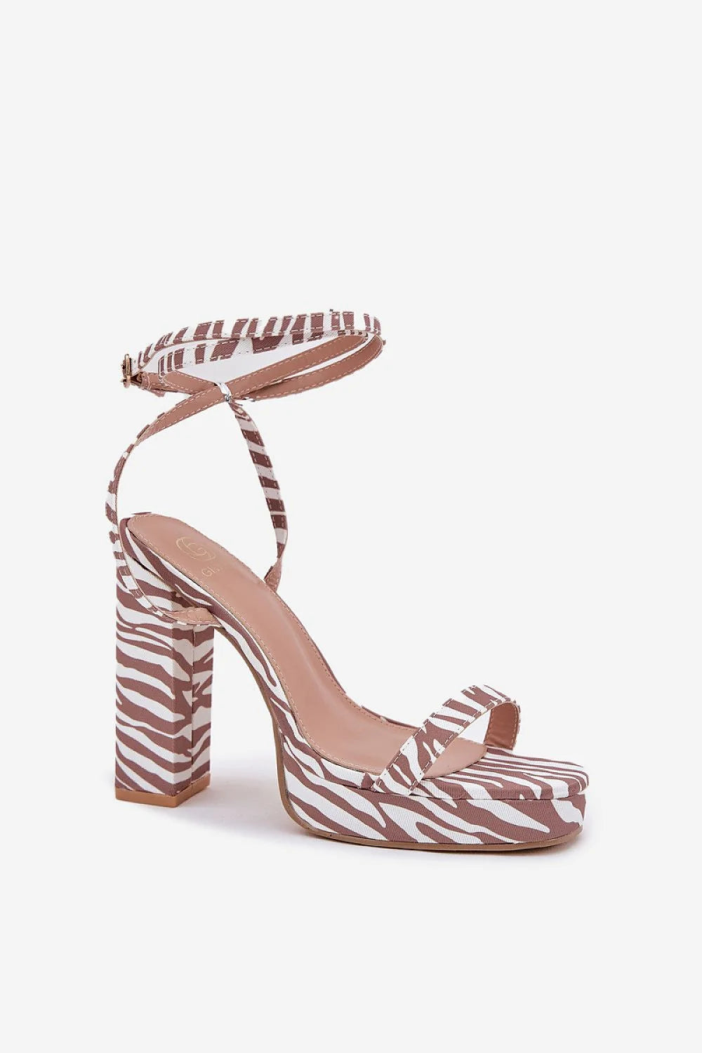 sandales talons hauts bloc plateforme zebrées beige blanc taupe brides fines croisées cheville boucle réglable cuir synthétique confort stables élégantes