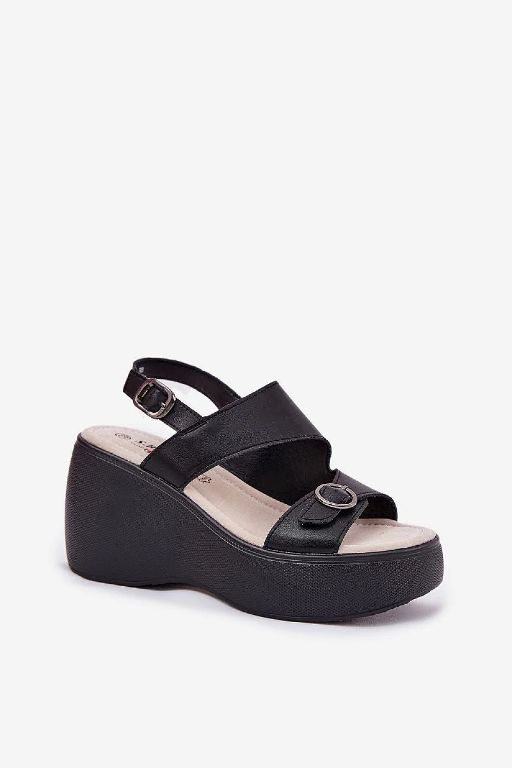 sandales plateforme compensées femme noires similicuir slingback boutouvert brideslarges boucleornée chaînecheville plateauépais semellegomme semelleintérieurerembourrée antidérapantes réglables maintienélastique élégantes