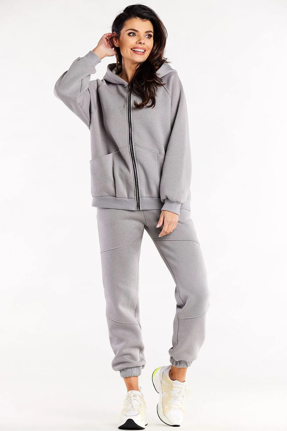 Pantalon survêtement femme décontracté modern élégant coton 95% élasthanne 5% ample ceinture élastique poches latérales bordures côtelées style sportif