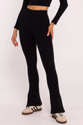 Leggings longues taille élastique en coton stretch noir pour femmes, coupe ajustée, fentes latérales, style moderne et confortable