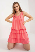 Robe de jour Och Bella sans manches col rond coupe évasée volants multilayers couleur corail femme