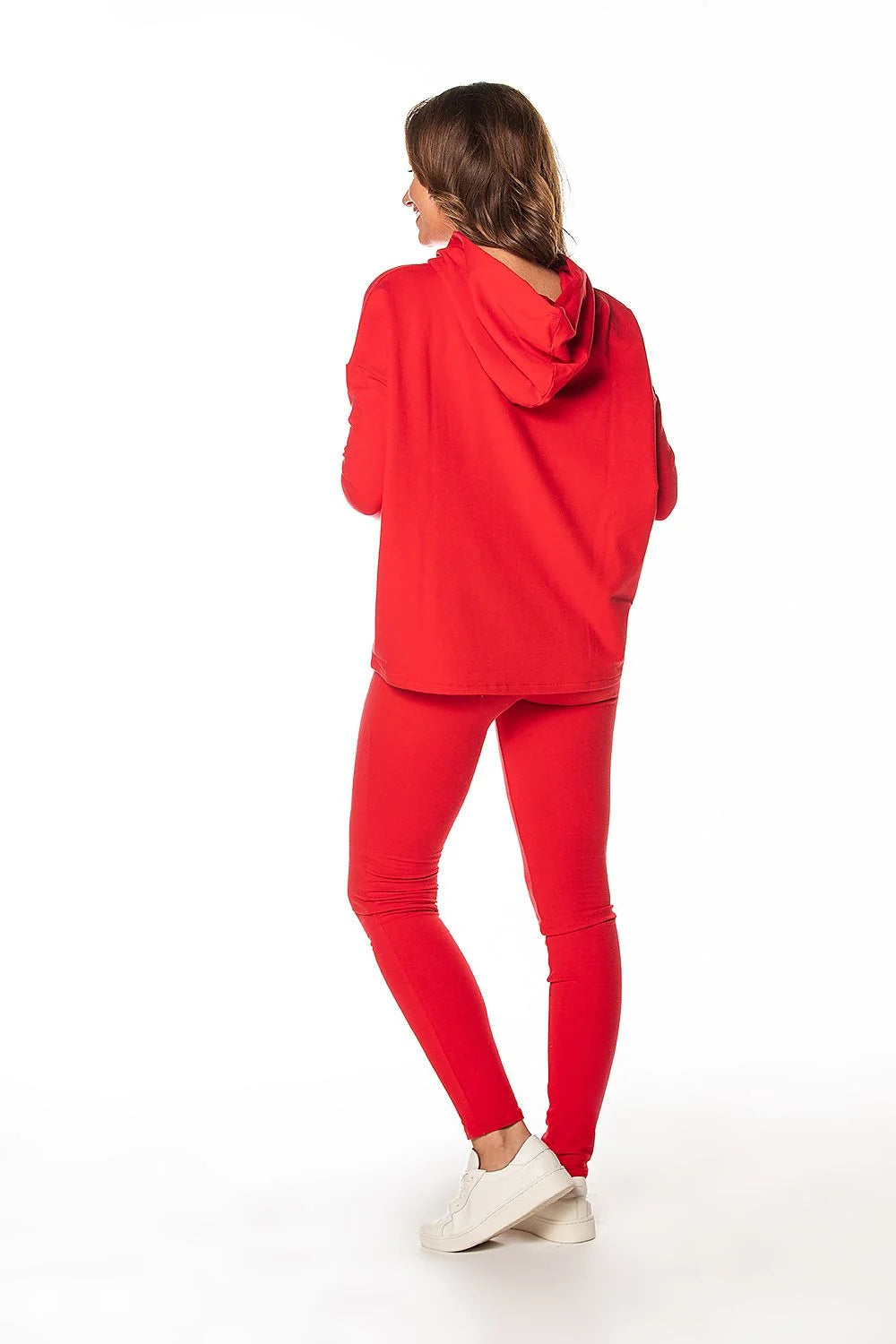 sweatshirt tessita femme casual capuche oversize rouge maille douce extensible manches tombantes longues poche kangourou confortable chaud polyvalent sportchic