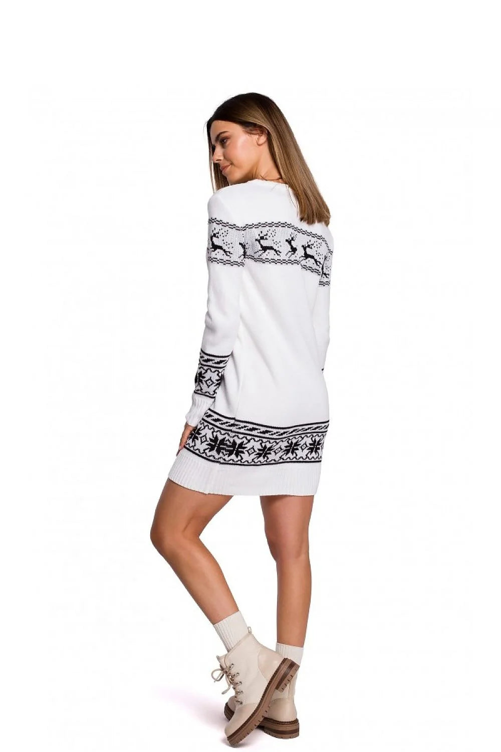 Robe pull femme laine tricotée décontractée motifs Noël rennes flocons élégante pour hiver festif