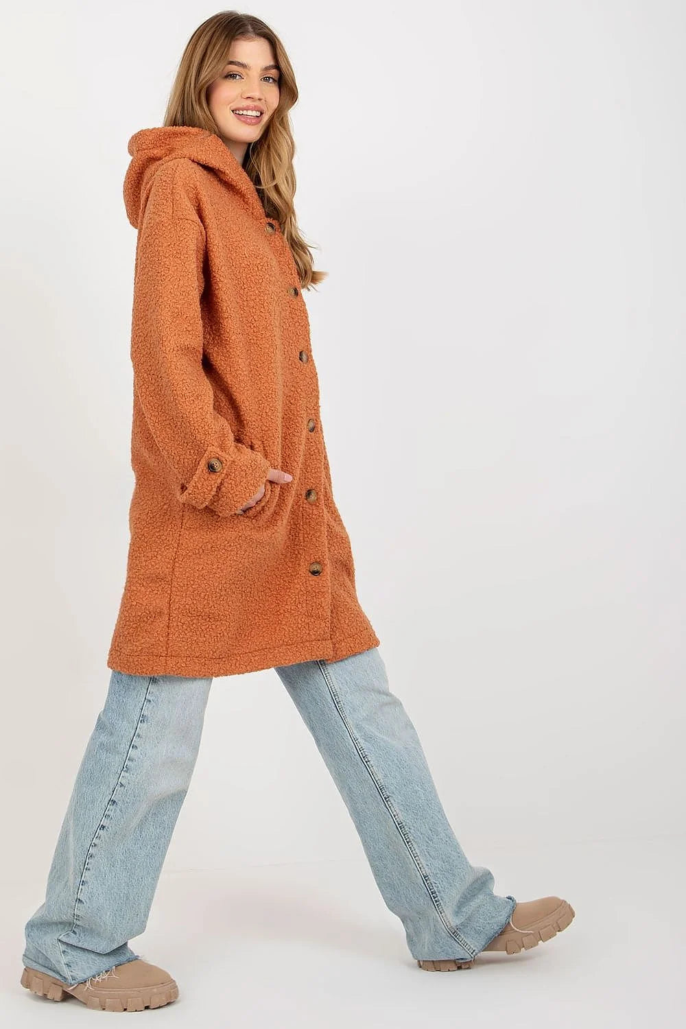 Manteau pour femme en peluche à manches longues capuche poches coulissantes non doublé non isolé couleur noir