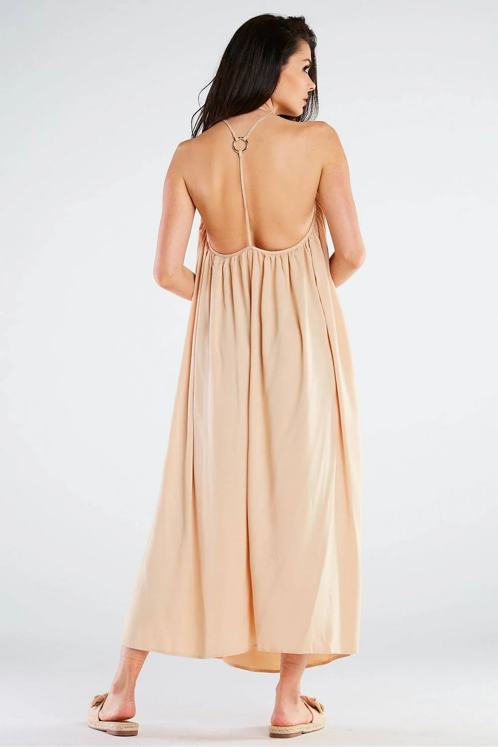Robe de jour awama rouge vif longue fluide décolleté bateau bretelles fines matière légère