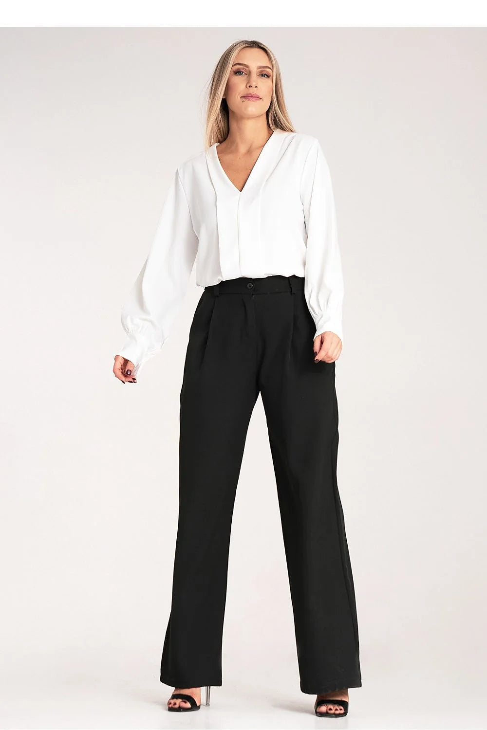 Pantalon femme Figl élégant à taille haute couleur noire coupe ample et droite élastique à l'arrière poches pratiques passants de ceinture en élasthanne 4 polyester 96 Taille S/M