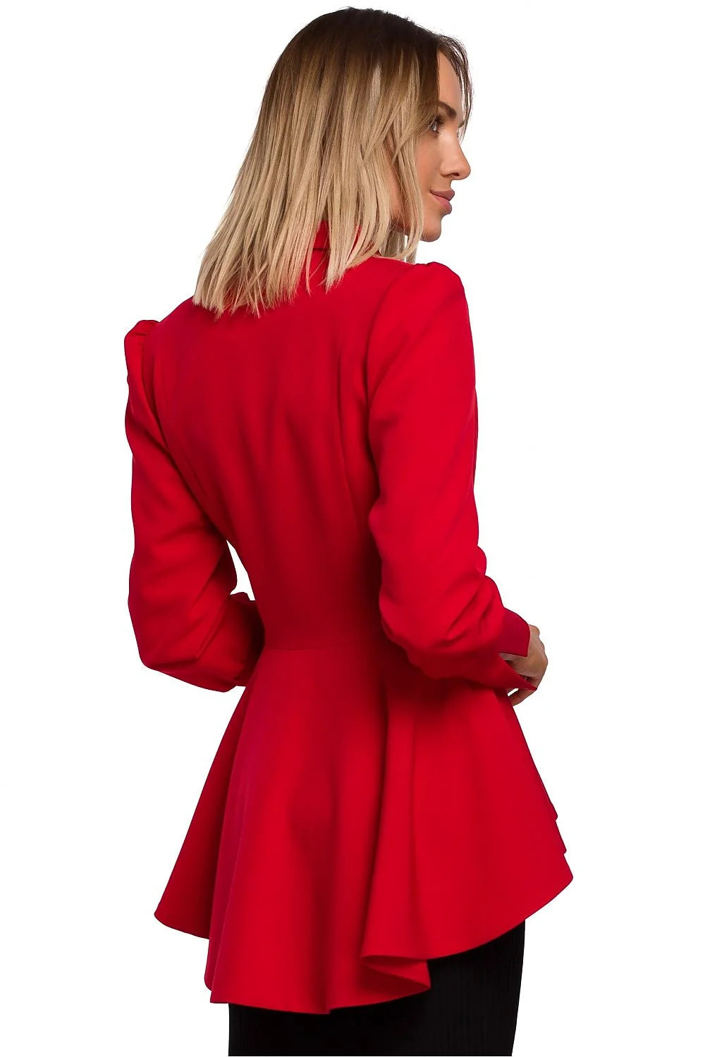 Blazer femme polyester élasthanne chic élégant noir peplum manches longues ajusté professionnel soirée
