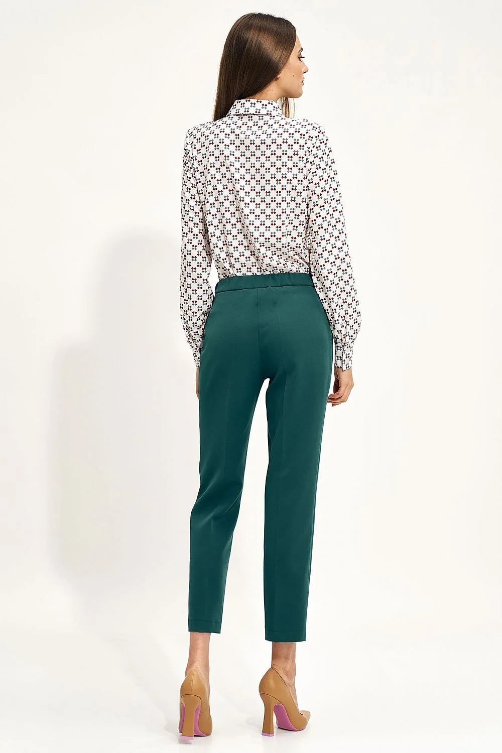 Pantalon femme Nife élégant vert foncé coupe droite taille élastique polyester élasthanne occasion professionnelle