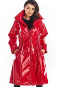 Manteau long vinyle femmes audacieux moderne coupe ample col montant noir rouge confortable