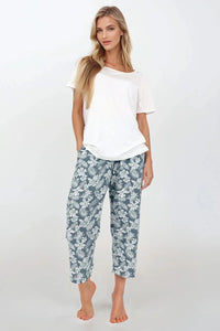 Pyjama pour femme en deux pièces, style décontracté, matériau doux, confort maximal, été, print floral, taille élastique, pantalon oversize, t-shirt ample, manches courtes, col rond, occasion détente, mode intérieure, vêtement confortable