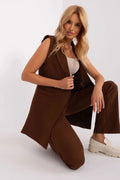 Ensemble gilet-pantalon femme Italy Moda, style sophistiqué, polyester de qualité, occasion professionnelle, brune chocolat