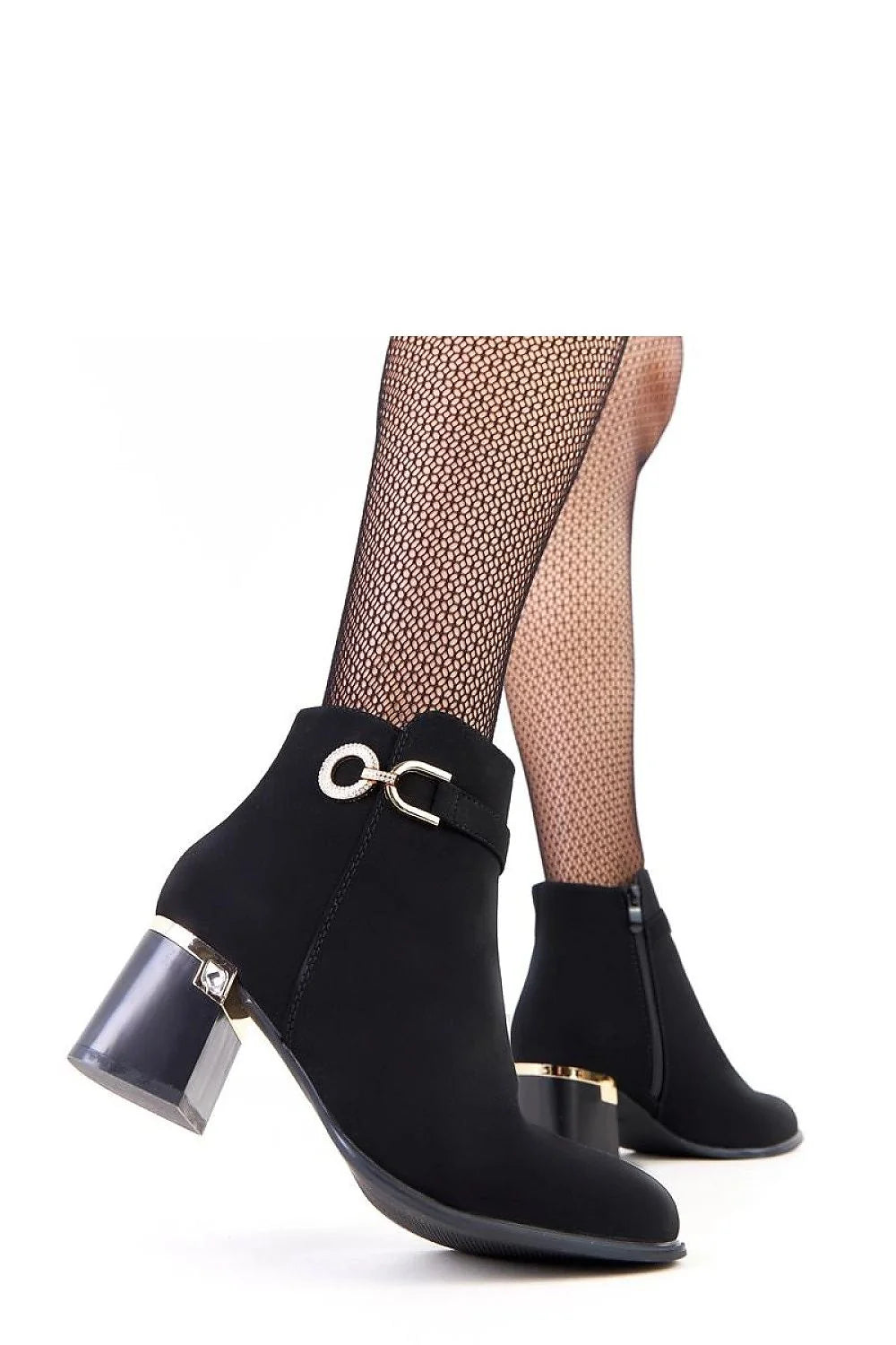 bottines femme cuir écologique mat cheville bout amande talon stable moyen doublure chaude semelle intérieure glissière bride décorative boucle dorée