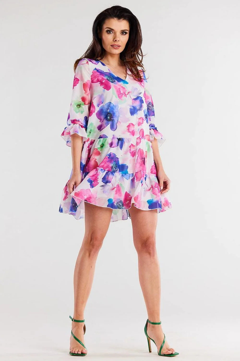 Robe de jour féminine en mousseline de soie avec volants multicolores polyester 100% taille ajustable occasion printemps-été