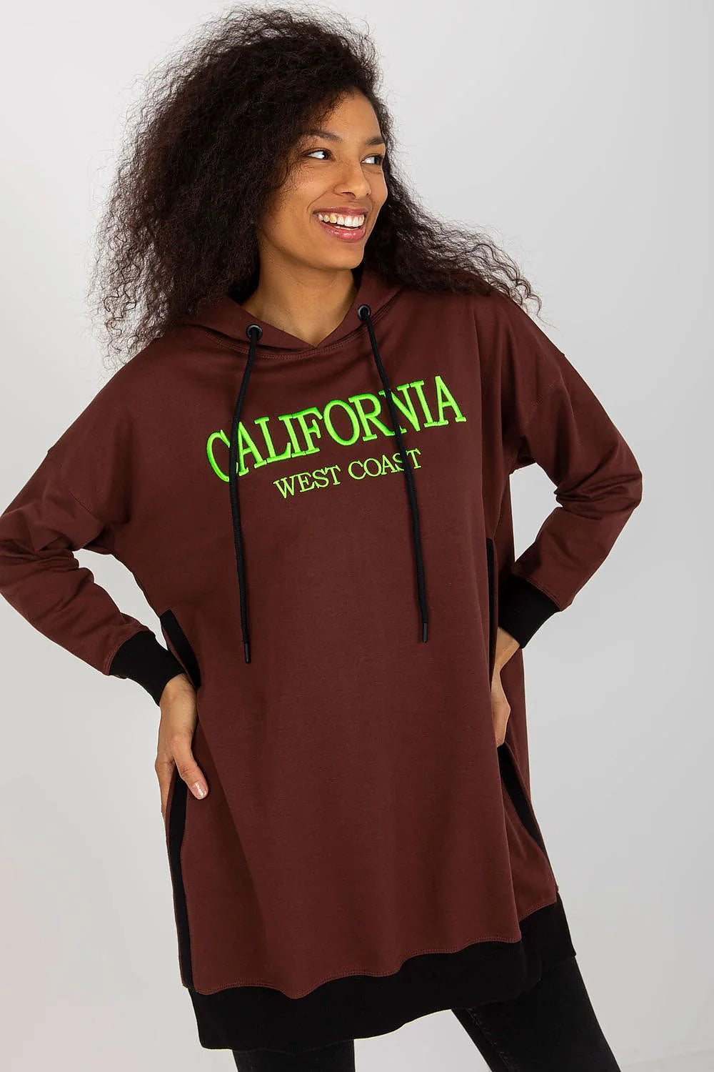 Sweatshirt à capuche femme style décontracté graphique California West Coast coton polyester élasthanne couleur brun chocolat