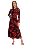 Robe longue en polyester Stylove imprimé floral chic manches longues ceinture ajustable femme élégante