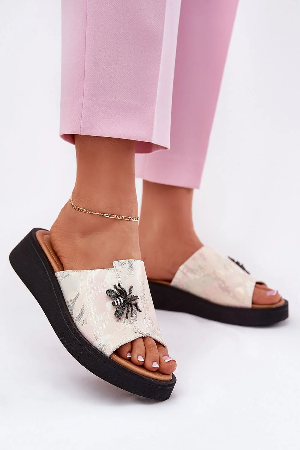 Mules femmes style moderne décontracté talons matelassé abeille rose beige occasions été ville confort élégance originalité