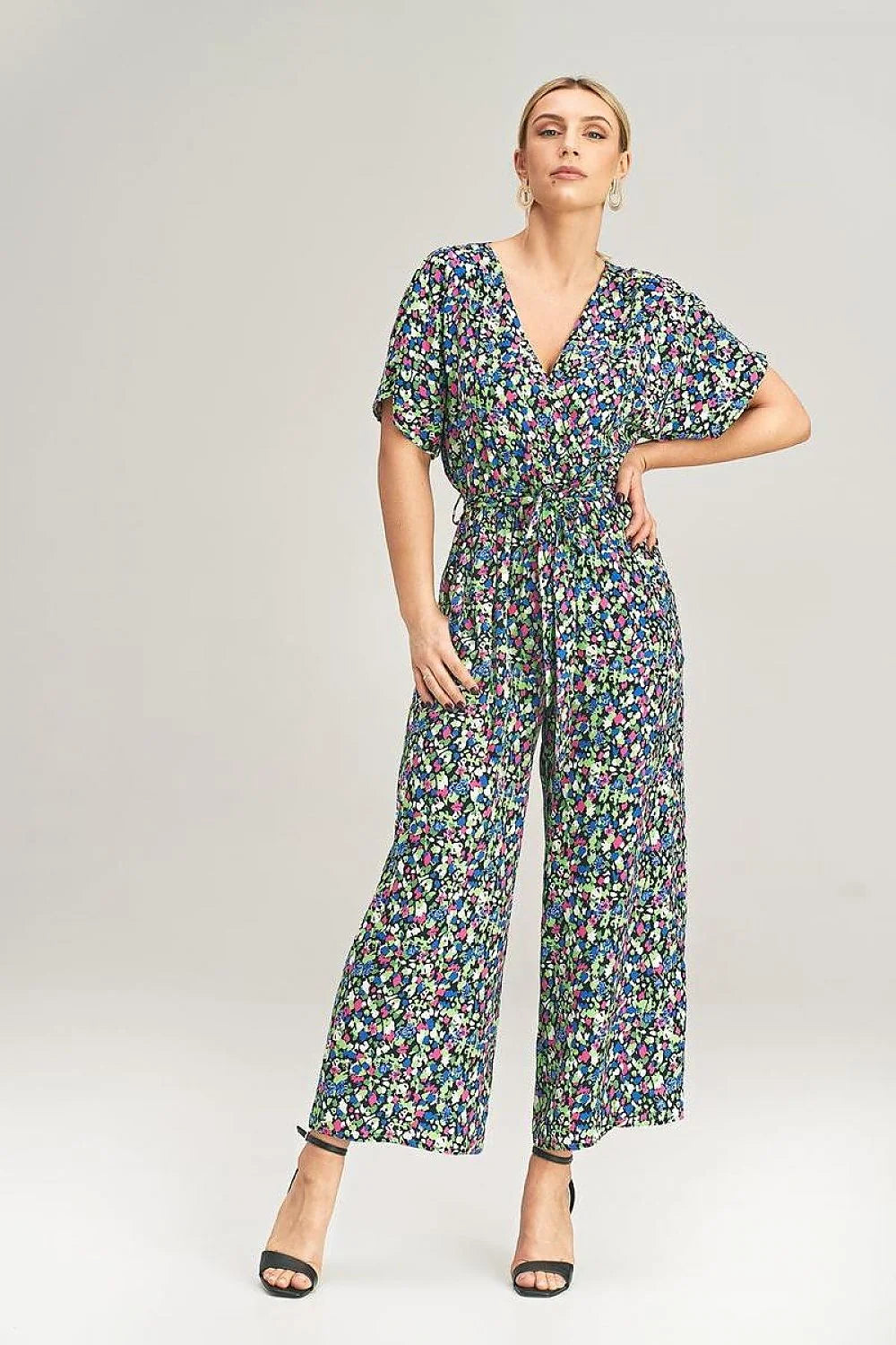 Combinaison femme moderne ample jambes larges 7/8 cache-coeur manches kimono ceinture élastique viscose 100% Taille S/M L/XL