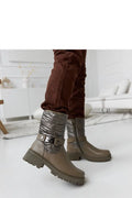 Bottes mode femmes hiver design moderne polyvalent taupe gris matelassé cuir synthétique semelle crantée fermeture éclair