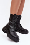 bottines montantes femme cuir écologique lisse bout arrondi lacets zip talon bloc stable semelle plateforme crantée antidérapante œillets métalliques