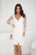 Robe de soirée élégante longue manches longues en tissu transparent col V femmes occasion spéciale