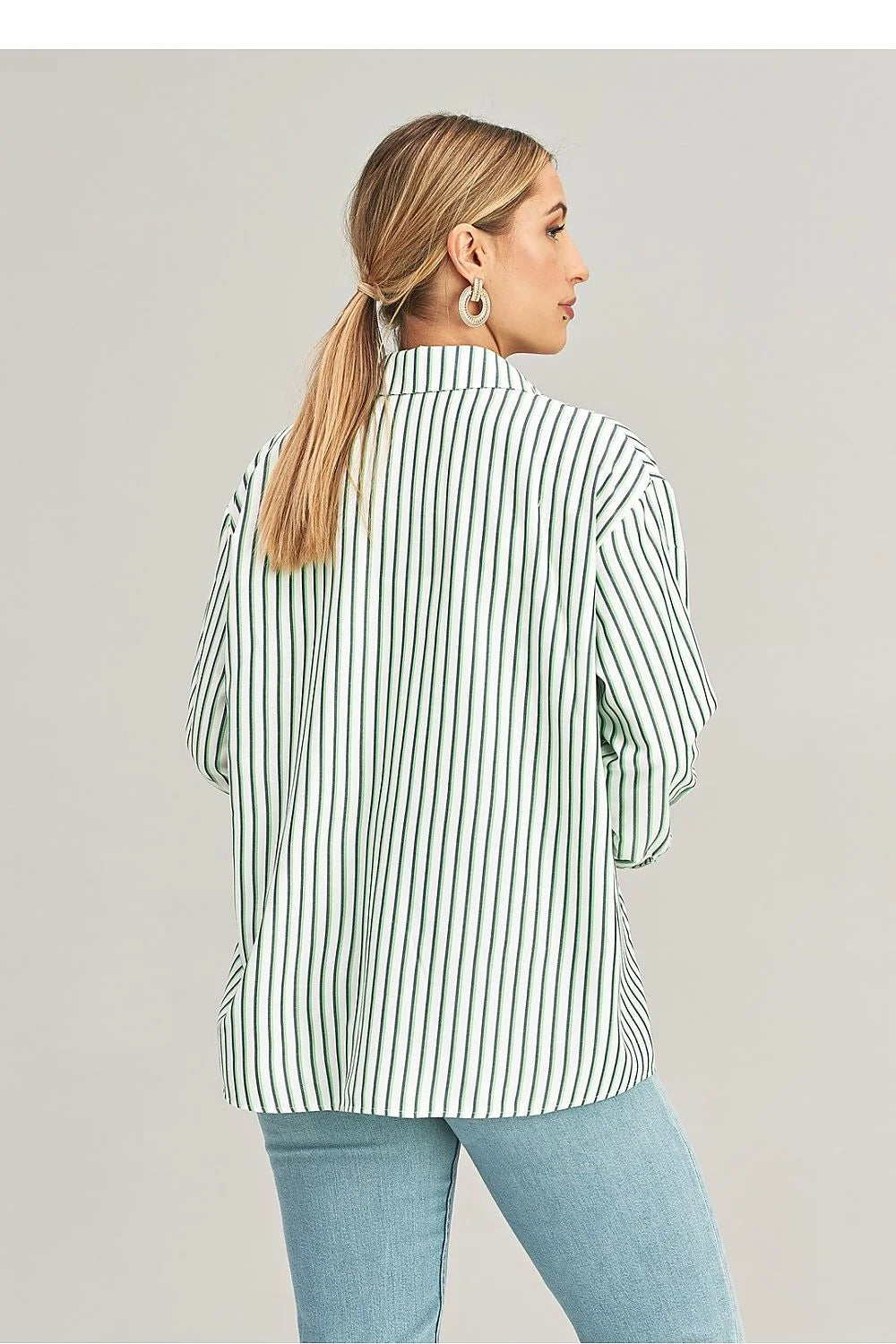 Chemise manche longue asymétrique rayures verticales polyester viscose femme taille S/M L/XL style casual chic