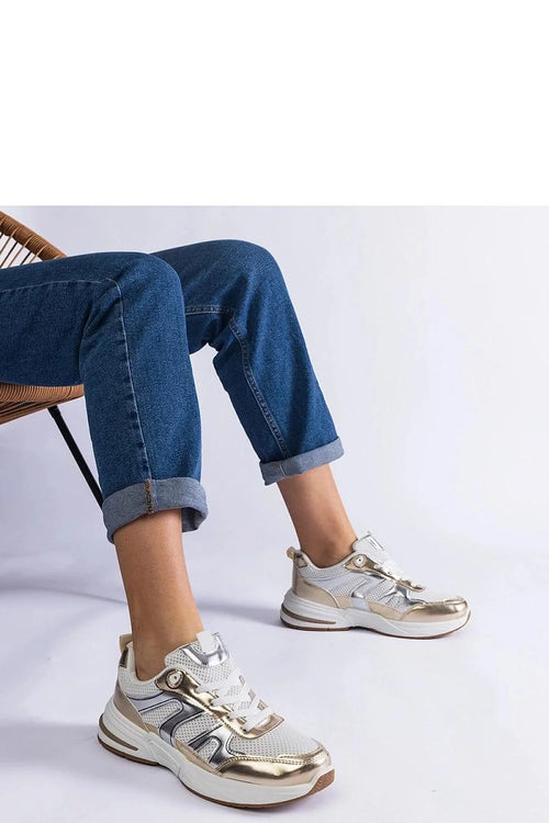 Baskets sport élégantes pour femmes tissu maille blanc doré argenté fermeture lacets amorti confortable occasion quotidienne