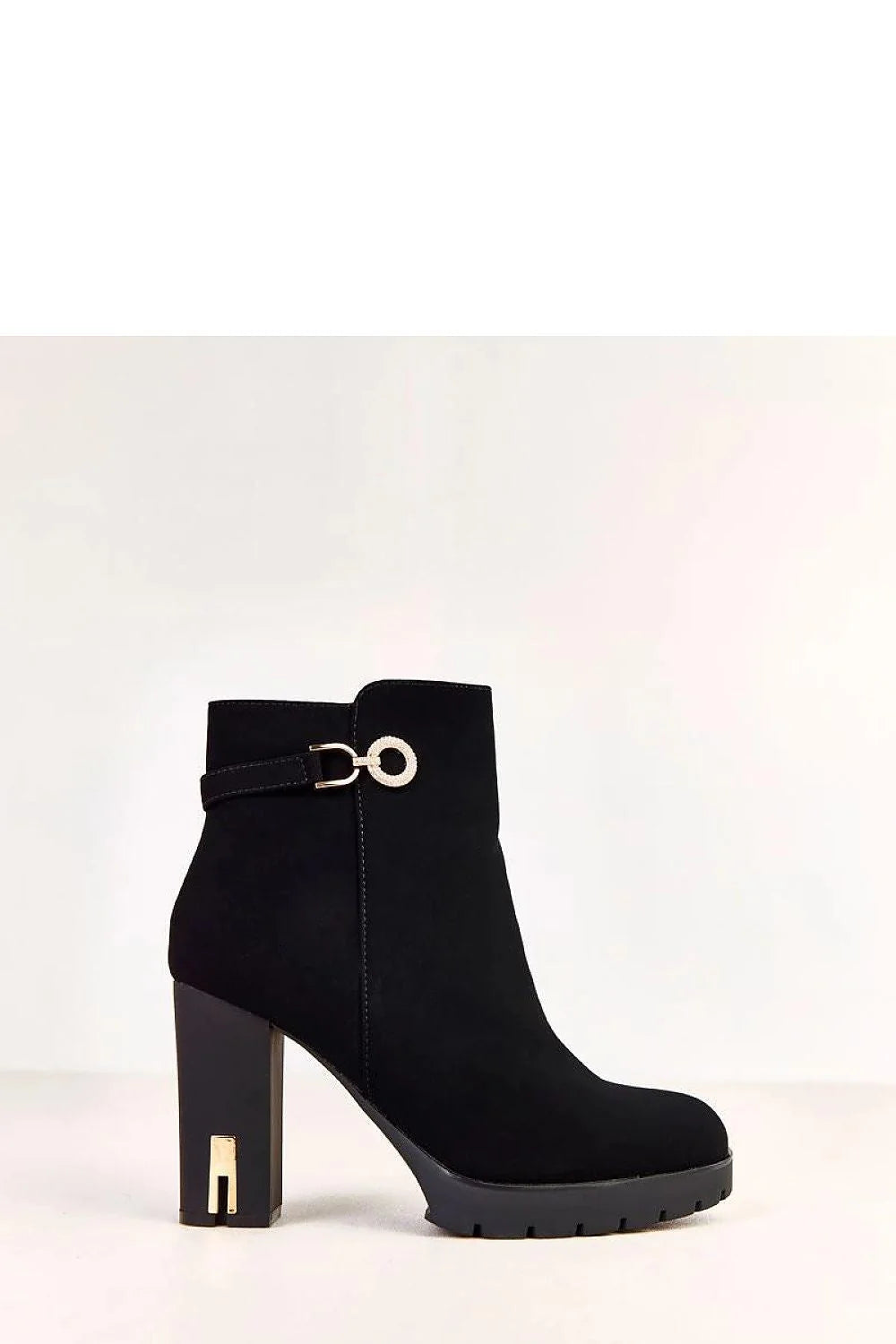 bottines femme talon haut plateforme bloc noir suédine douce bout rond fermeture éclair latérale semelle crantée antidérapante boucle dorée métallique