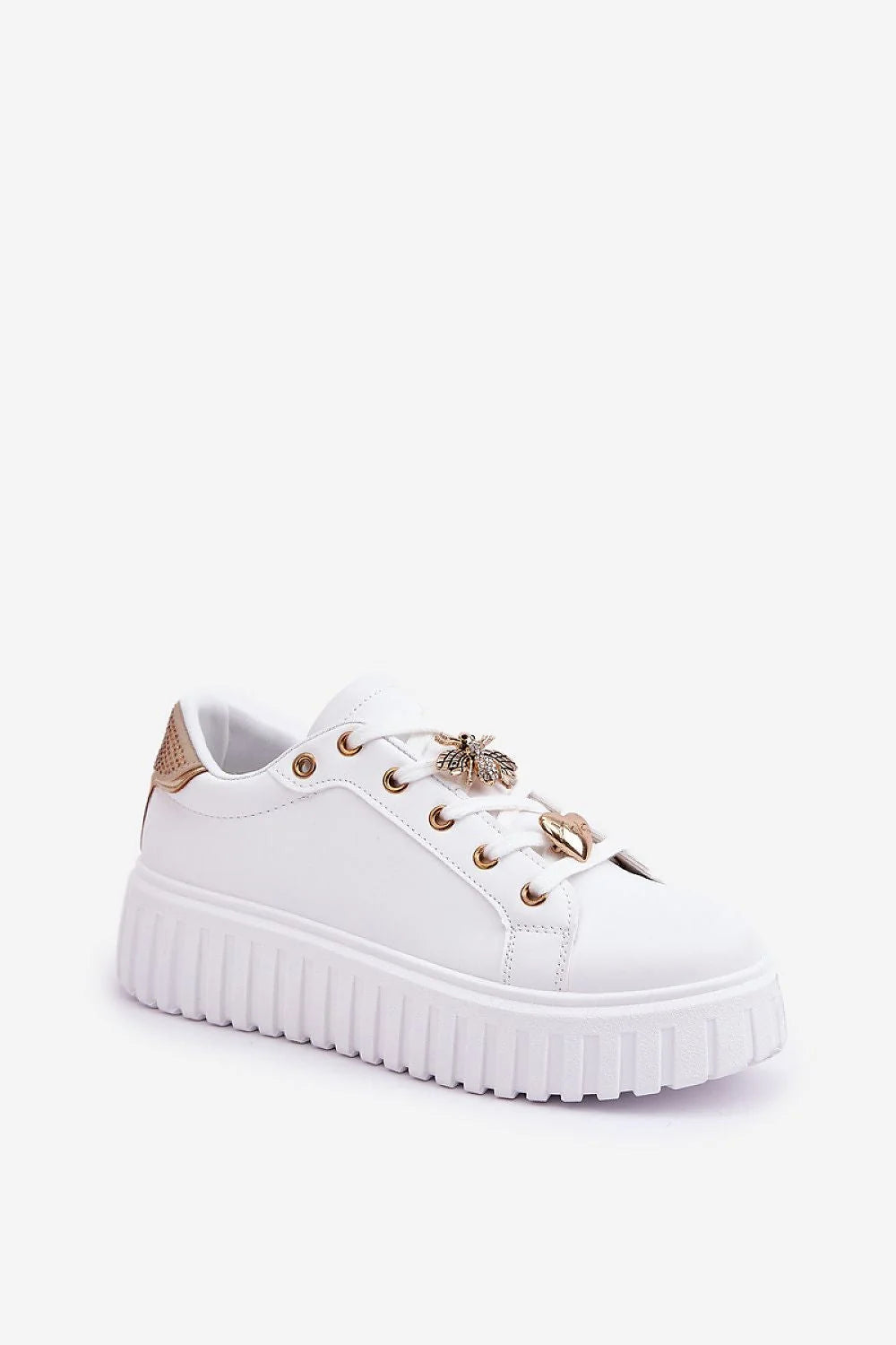Chaussures de sport pour femmes plateforme cuir artificiel doré style casual chic motifs fleurs cœurs épingles ajustement parfait confort marche quotidien décontracté