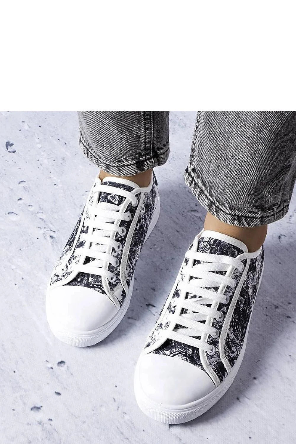 baskets femmes sneakers marbrées noir blanc urbain casual basses toile plateforme semelle caoutchouc embout rond renforcé lacets coton confort maintien
