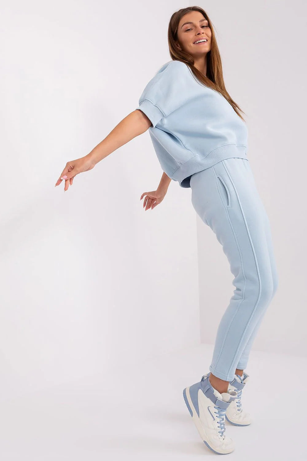 Ensemble Sweat-shirt et Joggers Femme Bleu Ciel Coton Polyester Style Urbain Confort Tendance Coupe Décontractée Occasion Casual