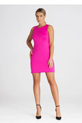 Robe de soirée élégante sans manches couleur rose vif tissu extensible coupe ajustée femmes