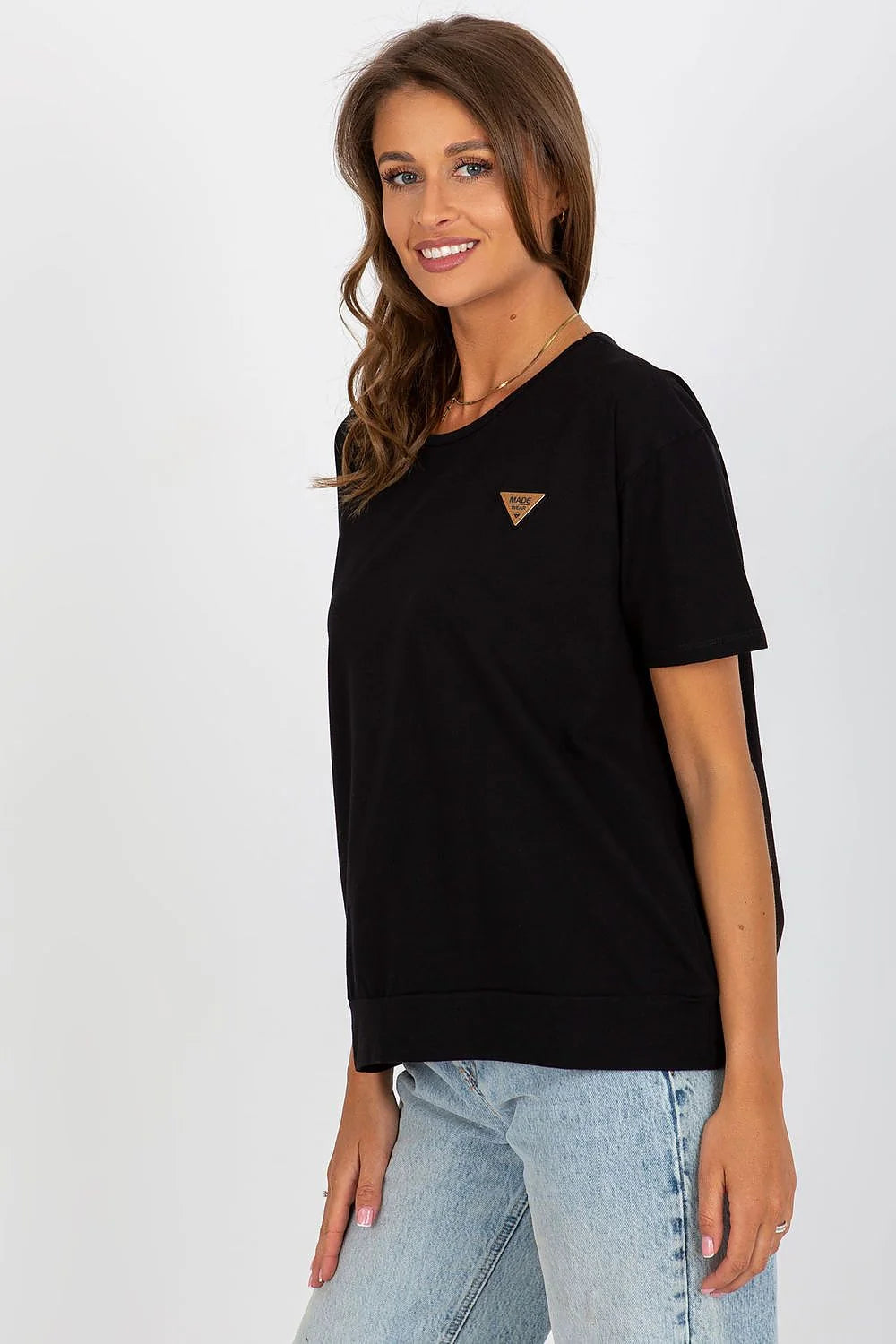 Chemisier Relevance pour femme en coton élasthanne manches courtes col rond logo triangle noir