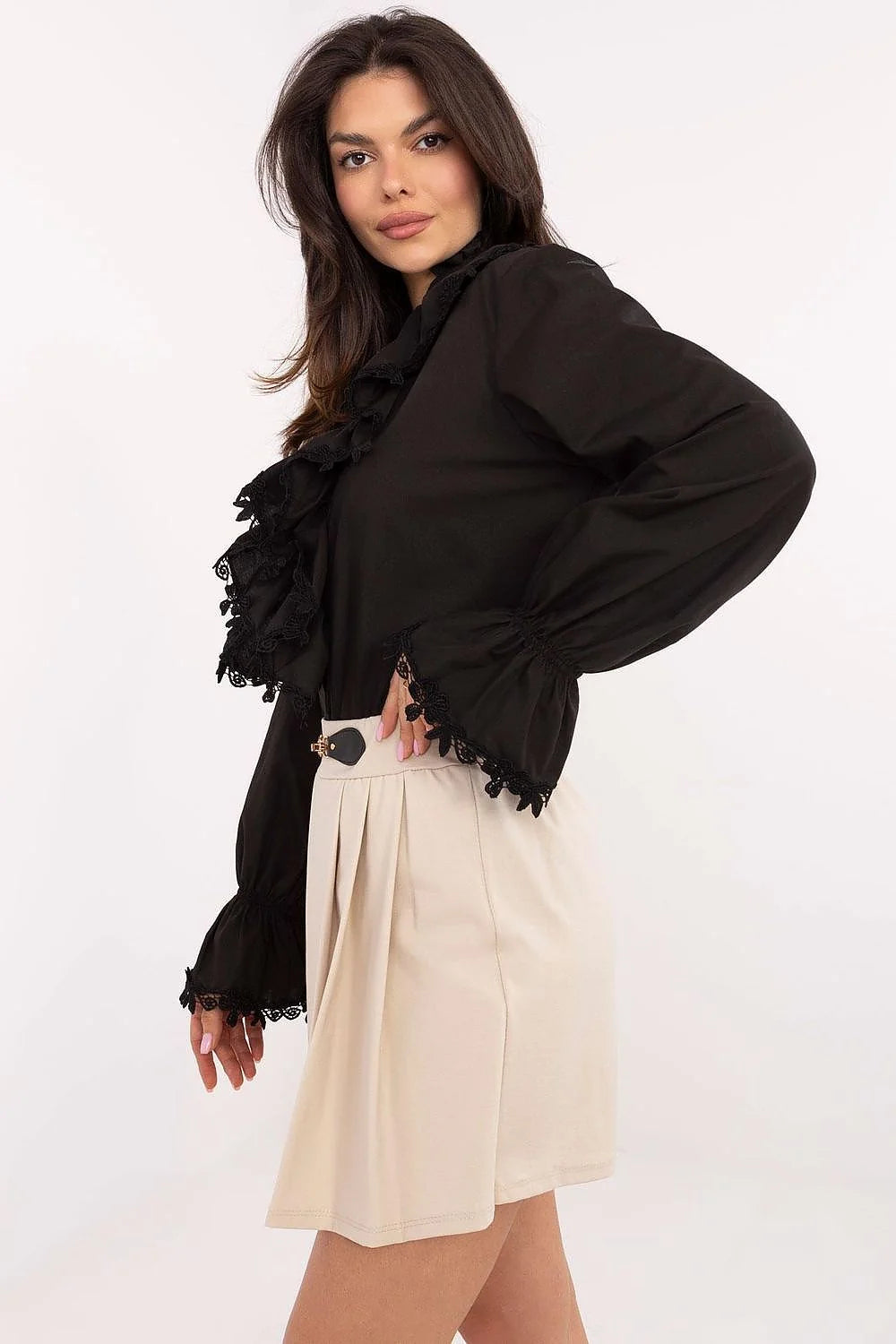 Jupe-pantalon élégante Italie Moda coupe droite plis devant ceinture élastique coton viscose élasthanne femme