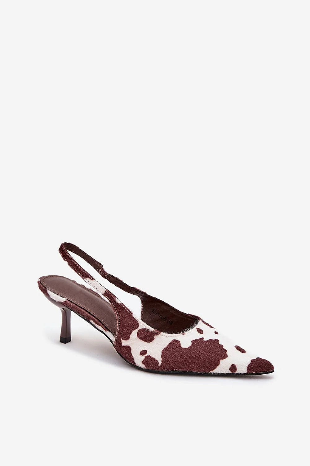 escarpins femme slingback bout pointu effet vache ponyhair brun blanc kitten talon verni bride ouverte semelle fine élancée soirée chic