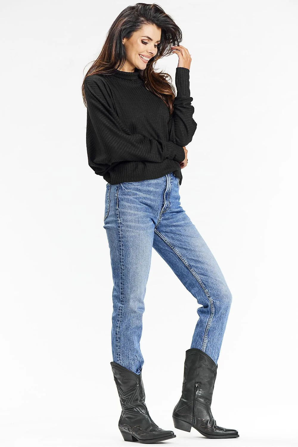 Pull à col roulé maille côtelée noir ample femmes automne hiver confort style moderne manches kimono élégance