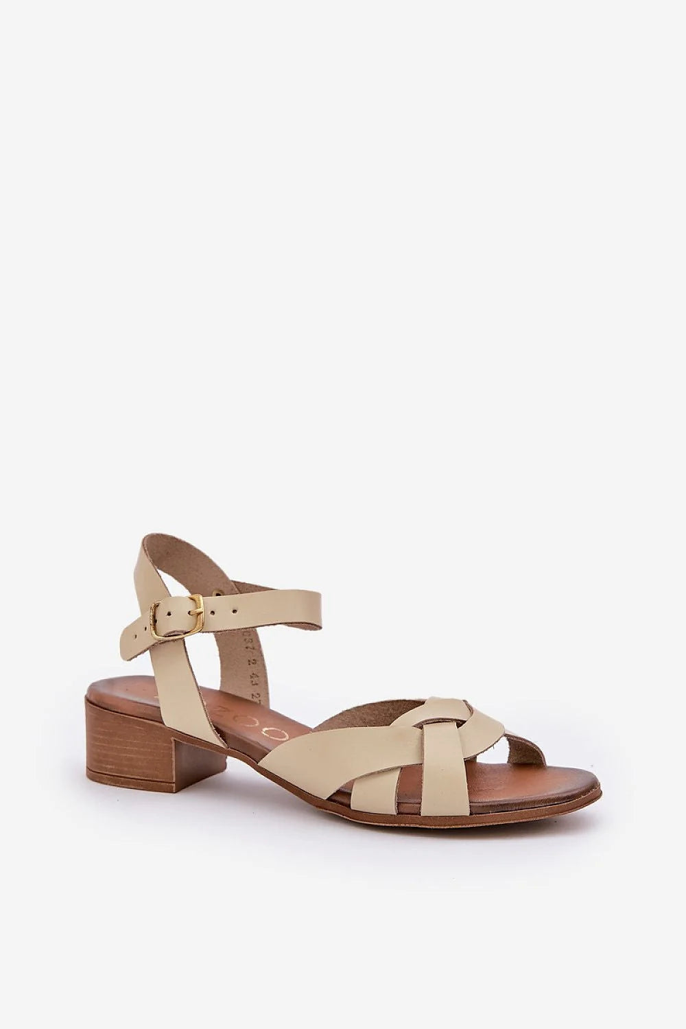 Sandales à talons basses femmes cuir naturel design élégant beige clair brides croisées confortable semelle cuir occasion été