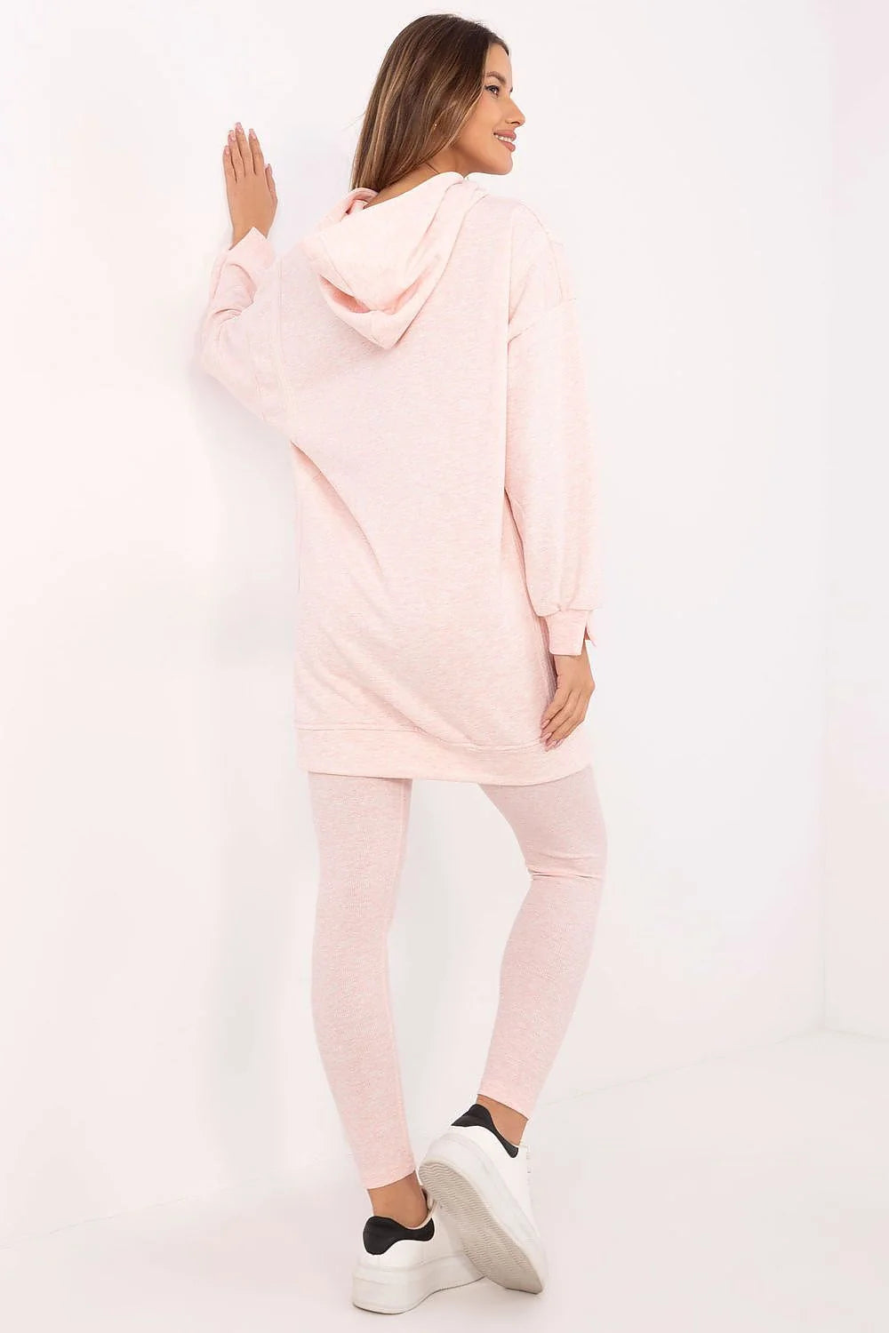 Ensemble femme détente sweat-shirt capuche oversize legging高腰 rose pâle unie mélange coton élasthanne confort moderne loungewear