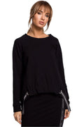 Sweatshirt femme noir coton élasthanne moderne coupe asymétrique élégant confort décontracté style urbain chic