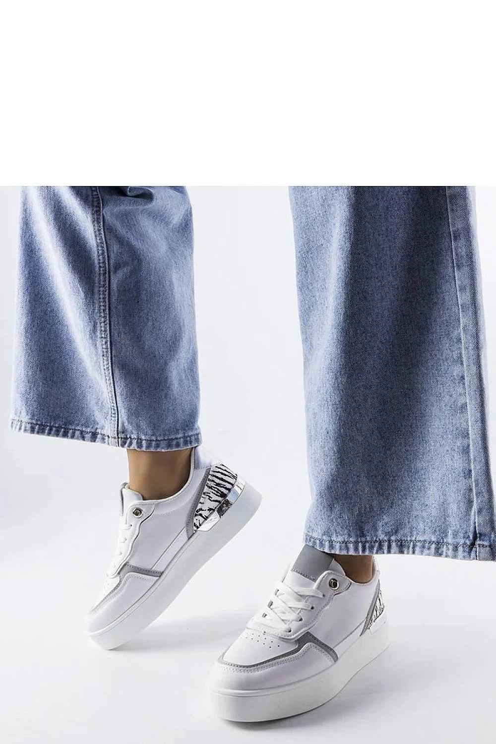 Baskets féminines blanches plateforme design moderne cuir print talon argenté Tooele femmes été confortable style sportif