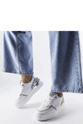Baskets féminines blanches plateforme design moderne cuir print talon argenté Tooele femmes été confortable style sportif