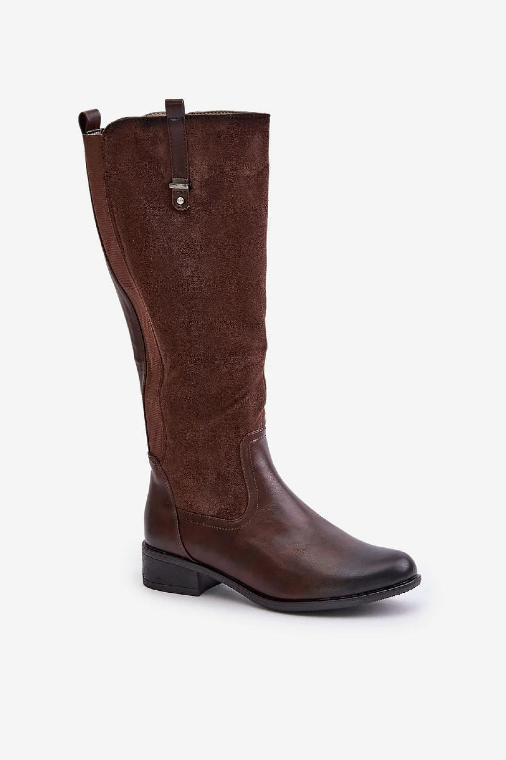Bottes cuissardes en cuir et daim marron pour femmes, style élégant moderne, talon plat, fermeture éclair latérale, doublure isolée, parfaites automne hiver, taille ajustable