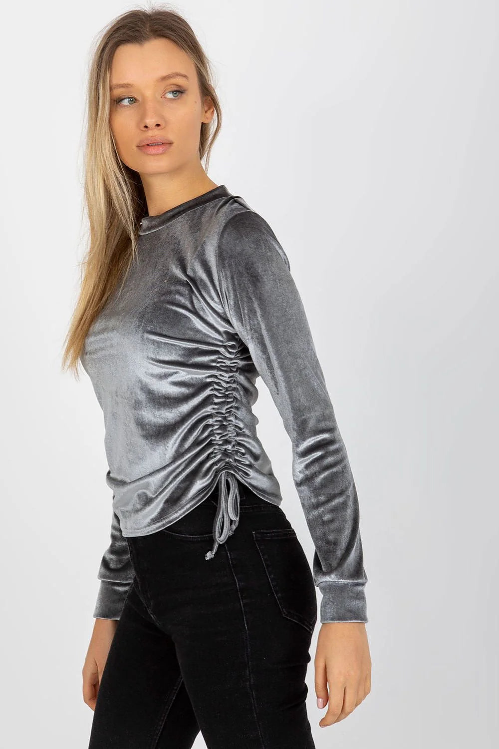 Chemisier Lakerta en velours rose poudré manches longues style moderne élégant femmes occasion spéciale