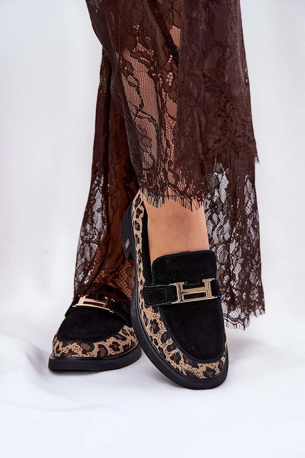 Mocassins femmes Vinceza suédine écologique motif léopard talon plat confortable style audacieux occasion polyvalente